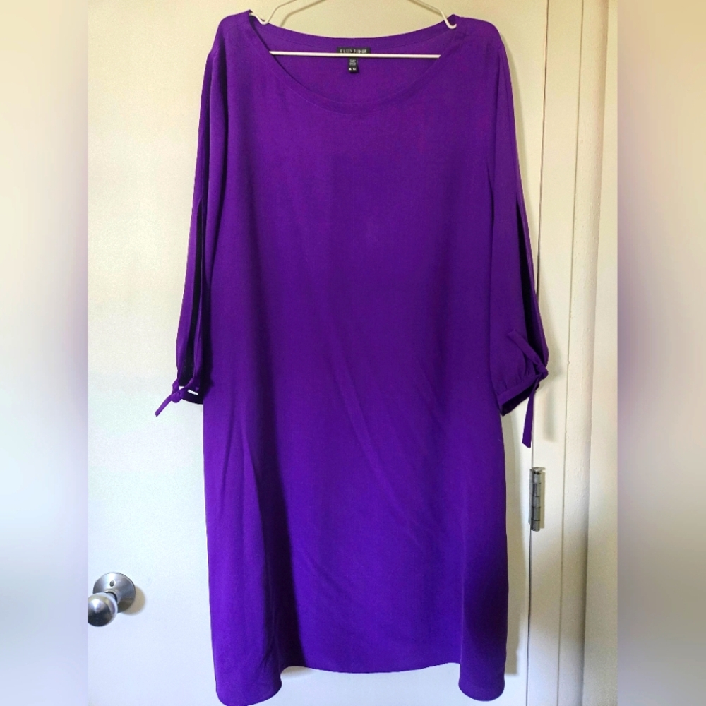 EUC Eileen Fisher 100% Silk Bateau Neckline‎ Purple Tunic Dress